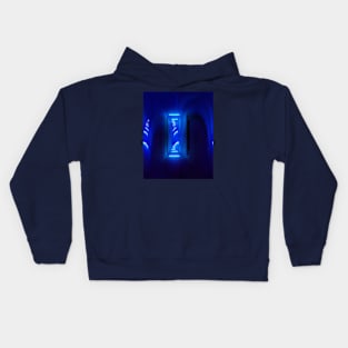 Digital collage and special processing. Sci-fi and mystic. Corridor. Blue lights. Kids Hoodie